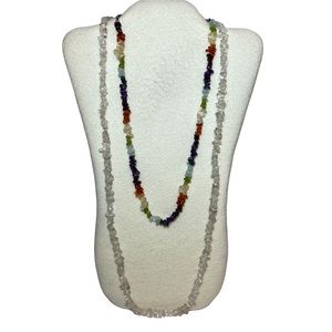 Lot Of 2 Acrylic Bead Necklaces Clear Purple Orange Green Light Blue